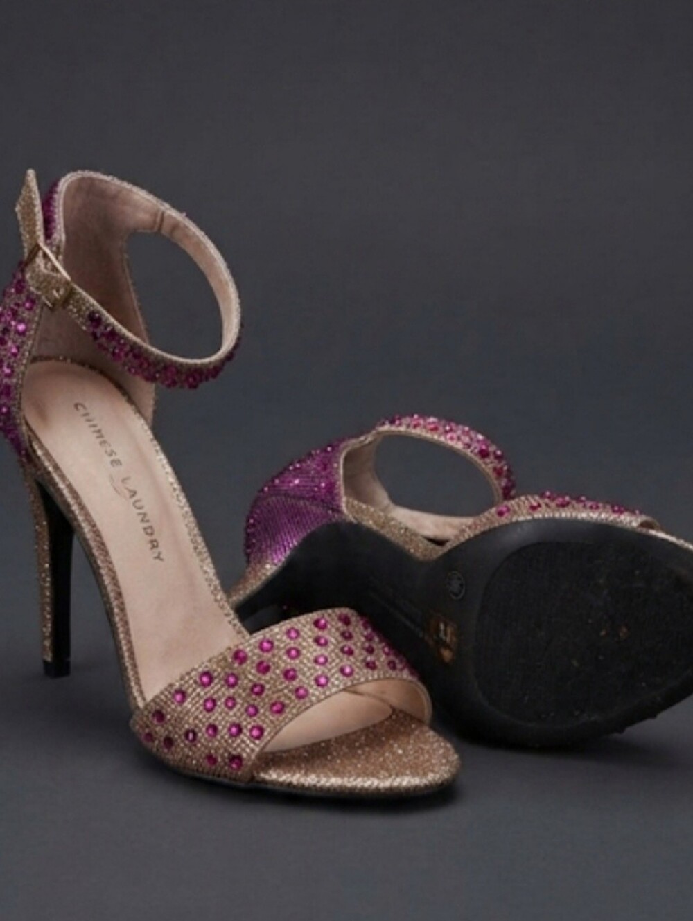 Chinese Laundry Pink Rhinestone Ankle-Strap High Heels